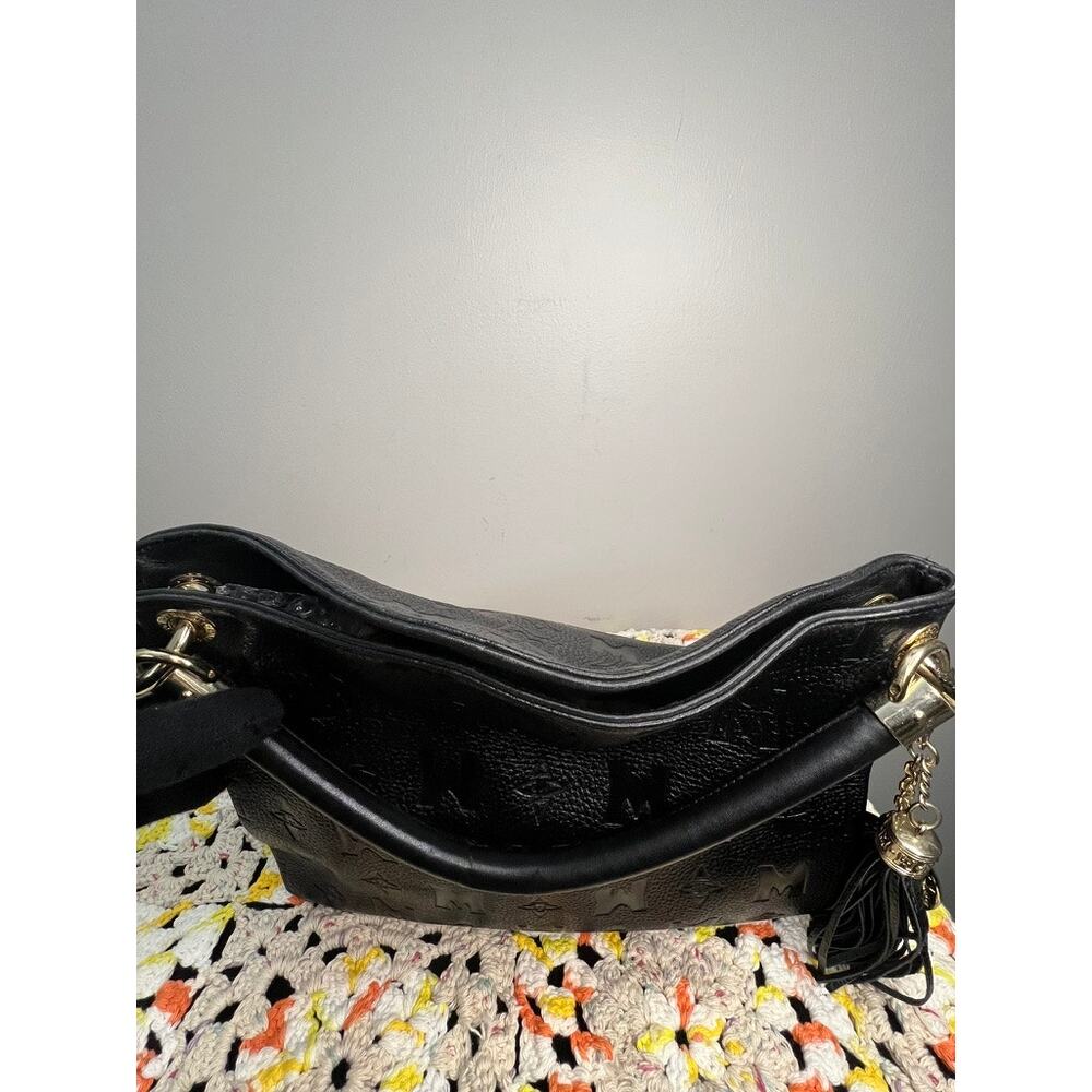 Metrocity Black Embossed Pebbled Leather Shoulder Bag Tassel Italy - Picture 5 of 13